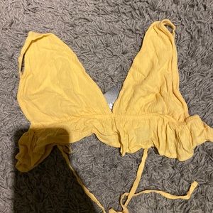 Tie-up yellow crop-top bikini style shirt